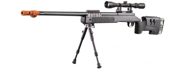 WellFire MB17BAB Bolt Action Airsoft Sniper Rifle w/ Scope and Bipod ( Black )