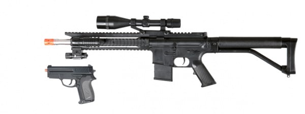 UK Arms Airsoft Spring Rifle Wth Attachments And P618 Pistol ( Black )