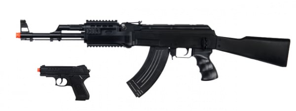 UK Arms P1247 Tactical AK-47 Spring Airsoft Rifle Pistol Package ( Black )