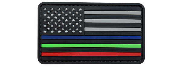 G-Force US Flag With Blue, Red, Green Line PVC Morale Patch ( Black / Gray )