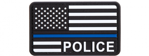 Lancer Tactical US Flag with Police Blue Line PVC Patch ( Black / White / Blue )