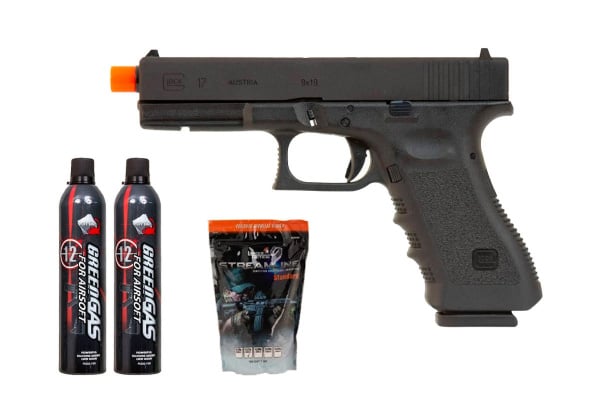 Starter Package #51 Ft. Elite Force GLOCK 17 Gen 3 Gas Blow Back Airsoft Pistol (Black)