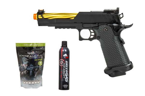 Gassed Up Player Package #28 ft. GE 3337 Hi-Capa Gas Blowbackack Pistol ( Black / Gold )