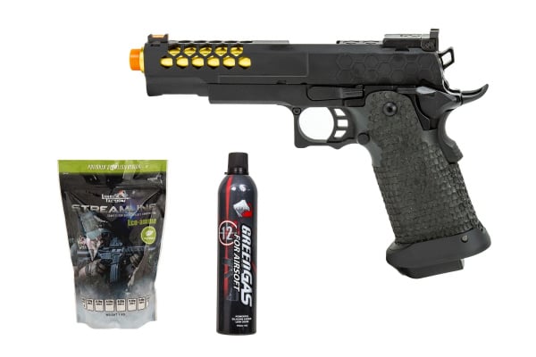 Gassed Up Player Package #30 ft. GE 3399 Hi-Capa Gas Blowback Pistol ( Black / Gold )