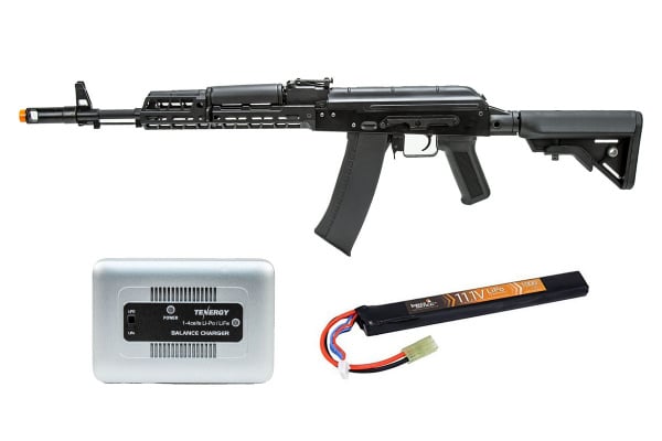 Charged Up Player Package #4 ft. Lancer Tactical AK74 Full Metal Rifle w/ 10.5 inch M-LOK Handguard ( Black )