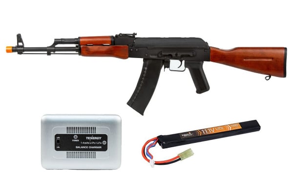 Charged Up Player Package #5 ft. Lancer Tactical AK-74N AEG Airsoft Rifle ( Real Wood / Stamp Steel )