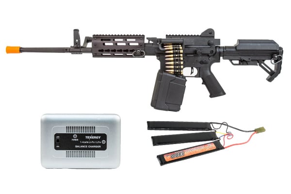 Charged Up Player Package #10 ft. JG Golden Eagle MCR Light Machine Gun AEG LMG w/ Long Barrel ( Black )