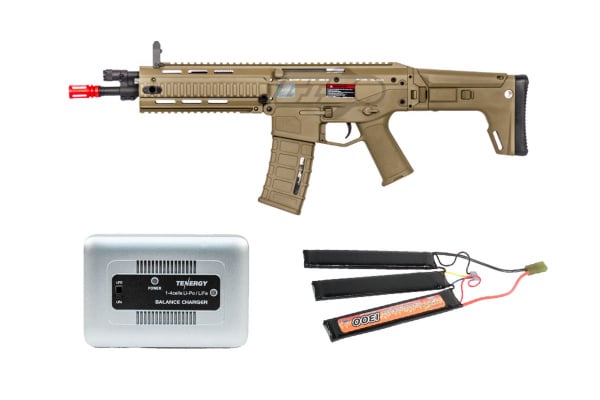 Charged Up Player Package #15 ft. A&K Magpul Masada ACR RIS Carbine AEG Airsoft Rifle ( Tan )