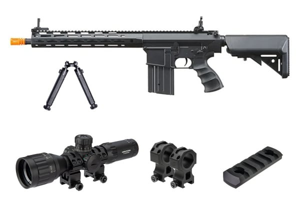 Golden Eagle SR-25K AEG Airsoft Rifle W/ URX4 M-LOK Handguard & Crane Stock Field Ready Combo (Black)