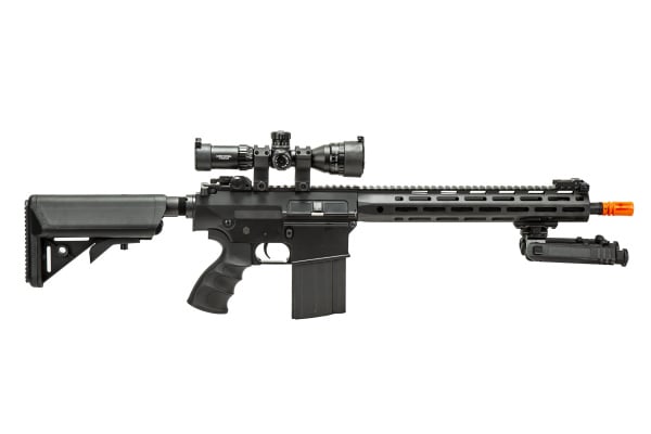 Golden Eagle SR-25K AEG Airsoft Rifle W/ URX4 M-LOK Handguard & Crane Stock Field Ready Combo (Black)