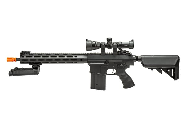 Golden Eagle SR-25K AEG Airsoft Rifle W/ URX4 M-LOK Handguard & Crane Stock Field Ready Combo (Black)