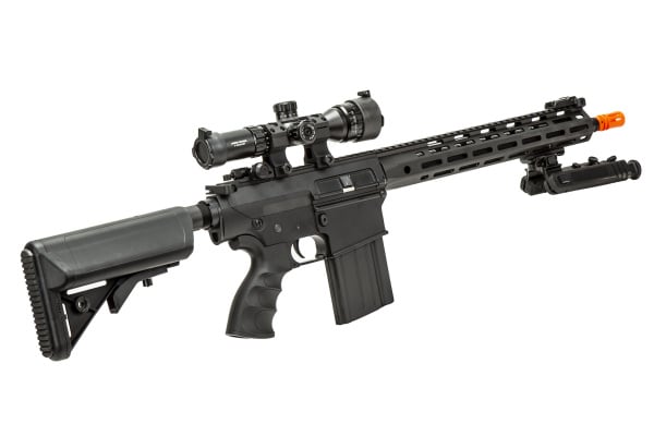 Golden Eagle SR-25K AEG Airsoft Rifle W/ URX4 M-LOK Handguard & Crane Stock Field Ready Combo (Black)