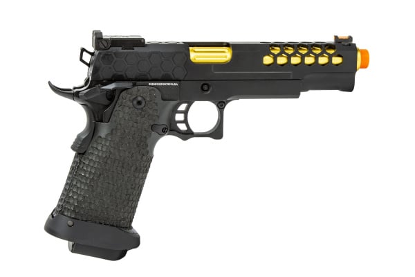 Golden Eagle 3399 OTS .45 Hi-Capa Gas Blowback Pistol w/ Hive Vents & Stippling ( Black / Gold )