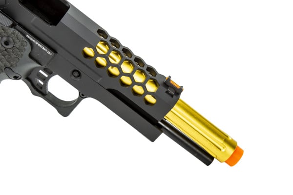 Golden Eagle 3399 OTS .45 Hi-Capa Gas Blowback Pistol w/ Hive Vents & Stippling ( Black / Gold )