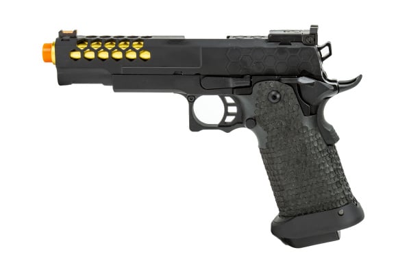 Golden Eagle 3399 OTS .45 Hi-Capa Gas Blowback Pistol w/ Hive Vents & Stippling ( Black / Gold )