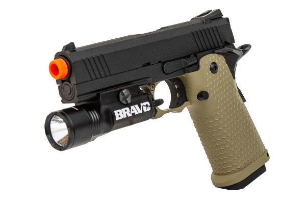 JAG Arms 4.3 GM4 Gen. 2 Gas Blow Back Airsoft Pistol Flashlight Package ( Tan / Black )