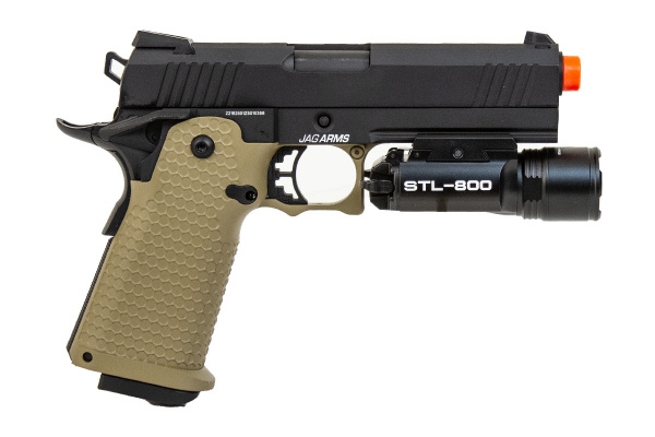 JAG Arms 4.3 GM4 Gen. 2 Gas Blow Back Airsoft Pistol Flashlight Package ( Tan / Black )