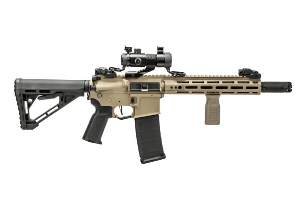 Lancer Tactical Gen 3 Hellion M-LOK 10" Airsoft M4 AEG with Delta Stock Field Ready Combo V2 (Tan)