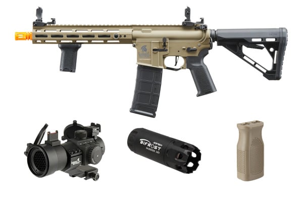 Lancer Tactical Gen 3 Hellion M-LOK 10" Airsoft M4 AEG with Delta Stock Field Ready Combo V2 (Tan)