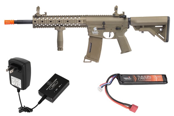 Lancer Tactical Gen 3 EVO RIS M-LOK M4 AEG Airsoft Rifle Lipo Battery/Charger Package (Tan)