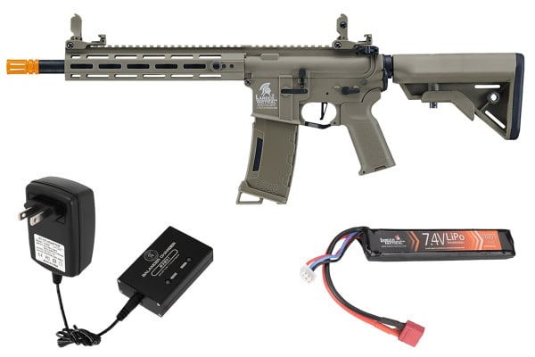 Lancer Tactical Gen 3 Hellion 10" M-LOK M4 AEG Airsoft Rifle Lipo Battery/Charger Package (Tan)