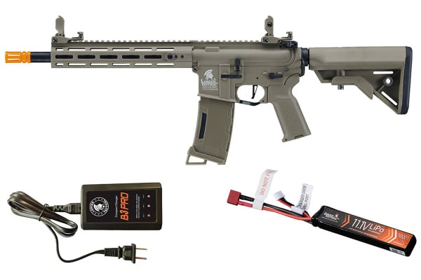 Lancer Tactical Gen 3 Hellion 10" M-LOK M4 AEG Airsoft Rifle Lipo Battery/Charger Package (Tan)