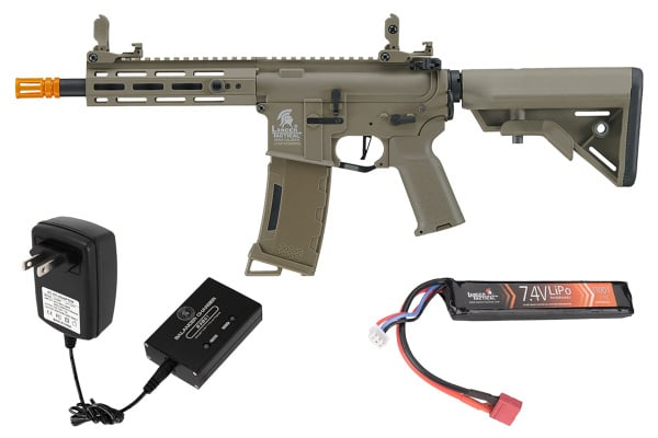 Lancer Tactical Gen 3 Hellion 7" M-LOK M4 AEG Airsoft Rifle Lipo Battery/Charger Package (Tan)