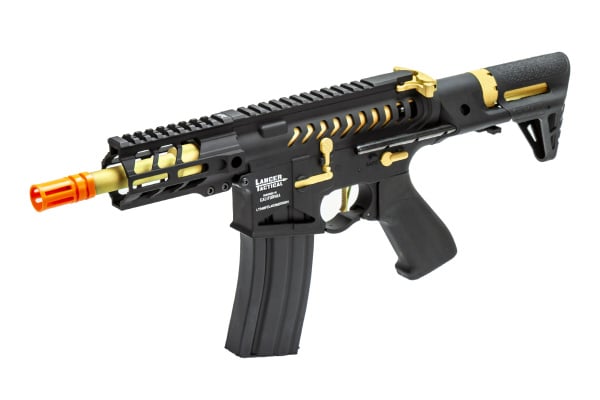 Lancer Tactical Enforcer BATTLE HAWK 4" PDW Skeleton AEG Airsoft Rifle  ( Black / Gold )