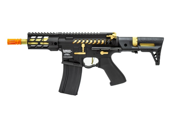 Lancer Tactical Enforcer BATTLE HAWK 4" PDW Skeleton AEG Airsoft Rifle  ( Black / Gold )