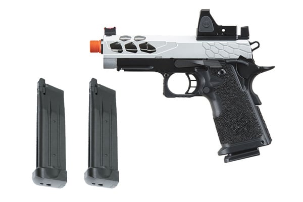 Lancer Tactical Stryk Hi-Capa 4.3 Gas Blowback Airsoft Pistol w/ Reflex Red Dot Sight Magazine Combo (Black & Silver)