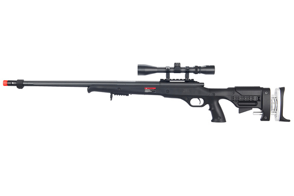 WELL MB12BA Bolt Action Airsoft Rifle With Fluted Barrel And Scope ( Black )