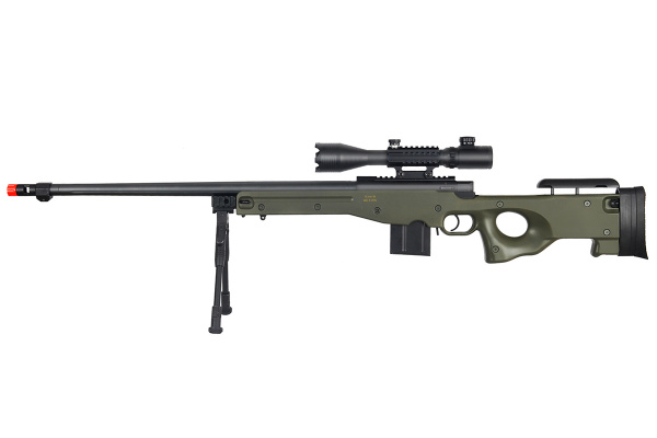 WELL MB4402GAB Bolt Action Airsoft Rifle With Fluted Barrel, Scope, And Bipod ( OD Green )