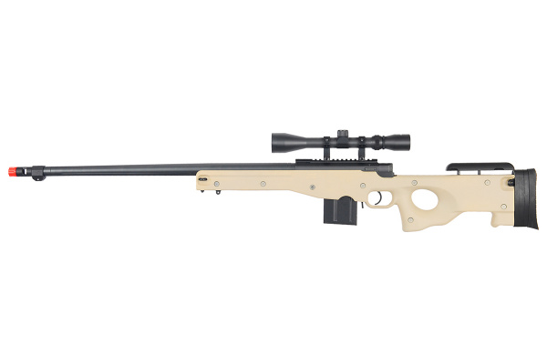 WELL MB4402TA Bolt Action Airsoft Rifle With Fluted Barrel And Scope ( Tan )