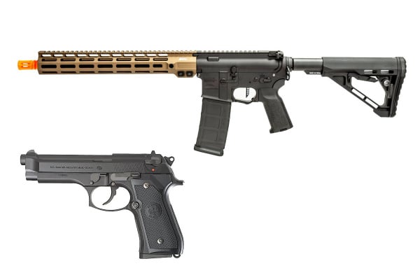 MGC4 MK2 Full Metal M4 AEG W/ ETU Airsoft Rifle & Tokyo Marui U.S. M9 GBB Airsoft Pistol Combo (Black & Bronze)