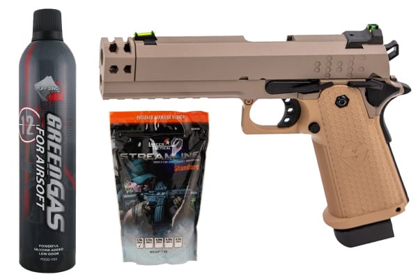 Raven HEX-Comp Full Metal GBB Hi-Capa Starter Package (Tan)