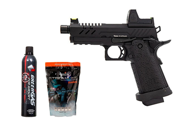 Vorsk Airsoft Pro 3.8 Hi Capa GBB Airsoft Pistol w/ Micro Red Dot Starter Package (Black)