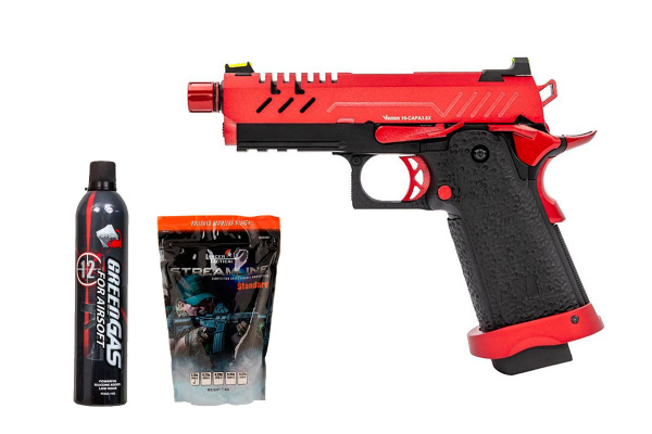 Vorsk Airsoft Pro 3.8 GBB Hi Capa Airsoft Pistol Starter Package (Red)