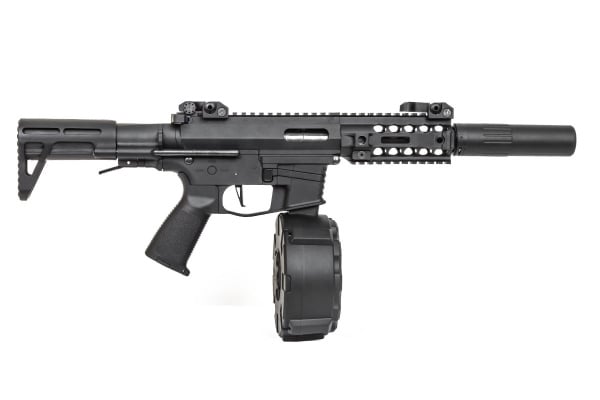 Classic Army PXG 9 AEG Airsoft SMG w/ Auto Drum Mock Silencer Package