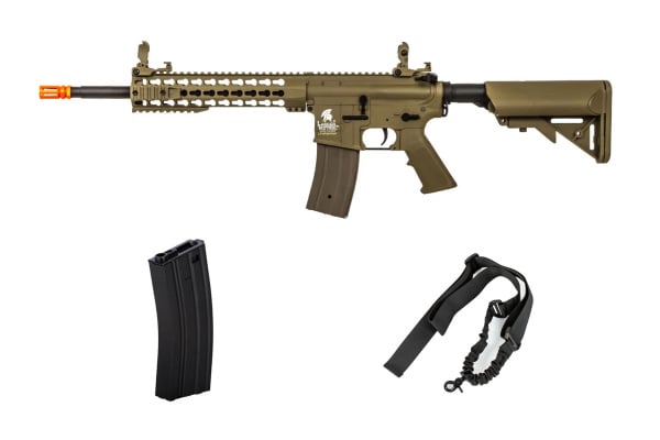 Combat Load Package #4 ft. Lancer Tactical LT-19 Gen 2 M4 Keymod AEG Airsoft Rifle Low FPS ( Tan )