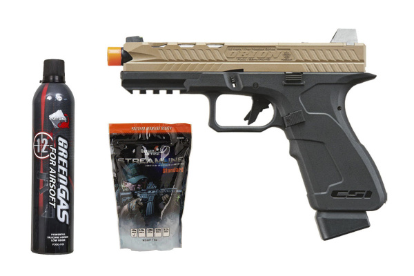 Poseidon CS Orion GBB Airsoft Pistol Gas & Ammo Combo (Tan & Black)