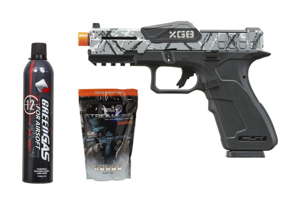 Poseidon CSI XG8 GBB Airsoft Pistol Gas & Ammo Combo (Splatter)