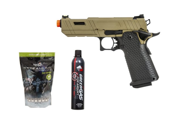 Gassed Up Player Package #13 ft. JAG Arms 4.3 GMX 3T Gas Blow Back Airsoft Pistol ( Tan )