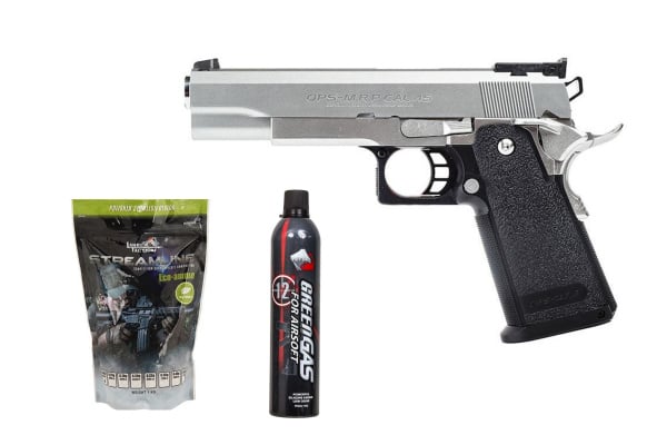 Gassed Up Player Package #16 ft. Tokyo Marui Hi-Capa 5.1 Tactical Custom GBB Airsoft Pistol ( Silver )