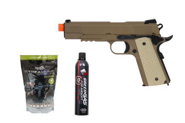 Gassed Up Player Package #20 ft. WE Desert Warrior 1911 GBB Airsoft Pistol ( Tan )