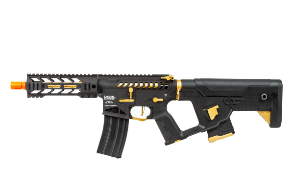 Lancer Tactical Enforcer BATTLE HAWK 7" Skeleton ProLine ETC & Full Metal AEG Airsoft Rifle w/ Alpha Stock ( Black / Gold / High