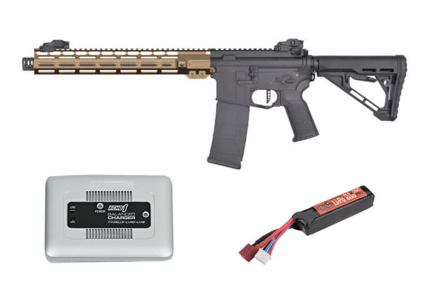 MGC4 MK2 FULL METAL M4 AEG W/ ETU AIRSOFT RIFLE BATTERY & CHARGER COMBO (BLACK & BRONZE)