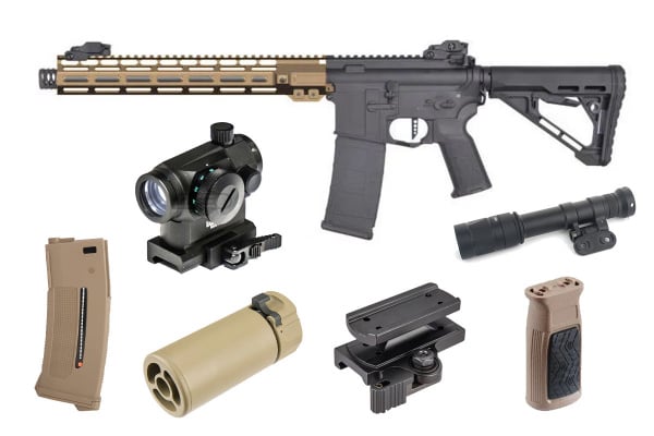 MGC4 MK2 FULL METAL M4 AEG W/ ETU AIRSOFT RIFLE FIELD READY COMBO V3 (BLACK & BRONZE)