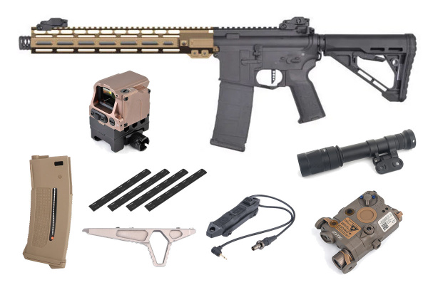 MGC4 MK2 FULL METAL M4 AEG W/ ETU AIRSOFT RIFLE FIELD READY COMBO V1 (BLACK & BRONZE)