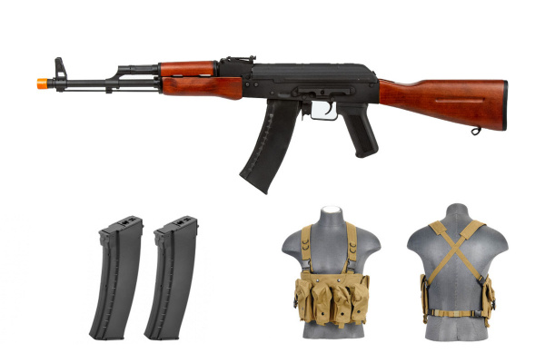 Premium Package #9 ft. Lancer Tactical AK-74N AEG Airsoft Rifle ( Real Wood / Stamp Steel )