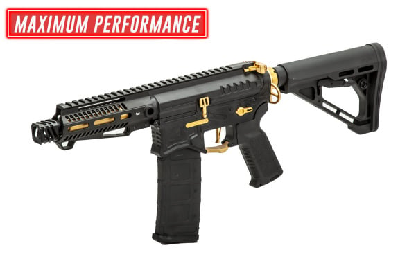 AIRSOFTGI CUSTOM STORM R15 SHORT BARREL FULL METAL AEG AIRSOFT RIFLE W/ ETU (BLACK & GOLD)